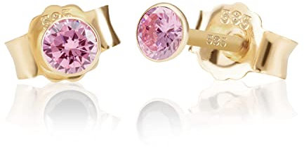NKlaus Paar 3,5mm 585 Gelb Gold 14 Karat Ohrstecker Kristall Zirkonia Pink Butterfly Verschluss Damen Mädchen 11023