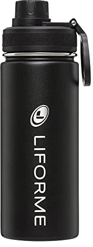 Liforme Tragbare Wasserflasche, auslaufsicherer Schraubverschluss, leicht, umweltfreundlich, heiße/kalte Vakuumisolierung, schweißfreies doppelwandiges Design, BPA-frei, 520 ml – Schwarz