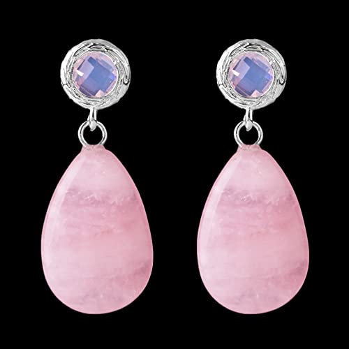 Orecchini Donna, Argento Rotondo Cristallo Forma A Goccia Quarzo Rosa Naturale Reiki Chakra Pietra Energetica Borchie Ipoallergeniche Orecchini Squisiti Eardrop Gioielli Pendenti per Donne Uomo Raga