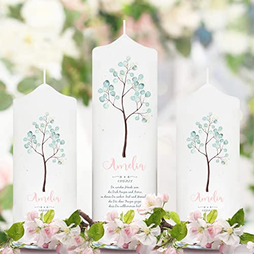 Wandtattoo Loft Taufkerze Junge Motiv Lebensbaum pastell, 25cm x 8cm, personalisierte Kerze, bedruckte Kerze zur Taufe, Stumpenkerze, individuelles Taufgeschenk