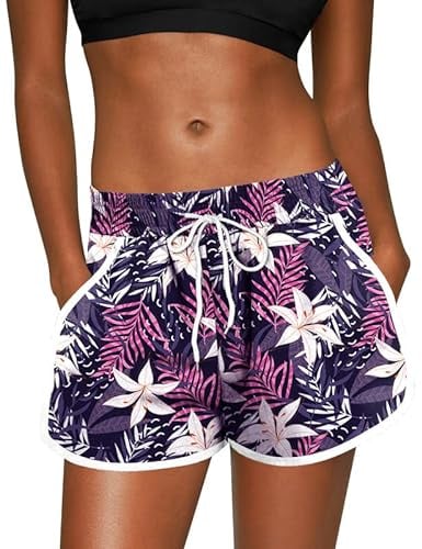 For G and PL Women Hawaiian Badehose Casual Mit Beachrider Und Bedruck Beach Blumen Lilie XL