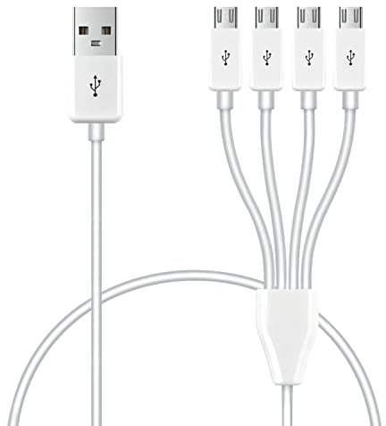 GELRHONR 4 in 1 USB Splitter Cable, A Male to 4 Micro USB Male Sync & Charge Adapter - 50cm