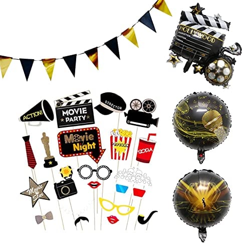 YunBey Filmnacht Banner Dekorationen, Foto Requisiten für Hollywood Oscar Themen Party, Zubehör für Filmabend