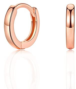 Small Rose Gold Earrings, 925 Sterling Silver Post Lightweight Sleeper Hoop Earring for Women Girls Gifts Diameter 8mm Thickness 2mm