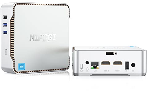 NiPoGi Essenx E2 Mini PC, Ιntel Twin Lake N150(bis zu 3,6 GHz), 16 GB DDR4 256 GB M.2 SSD Mini Desktop Computer W-11 Pro, 4K Dual Display, HDMI 2.0, DP, Dual-WiFi, Micro-PC mit VESA für Schule/Büro.