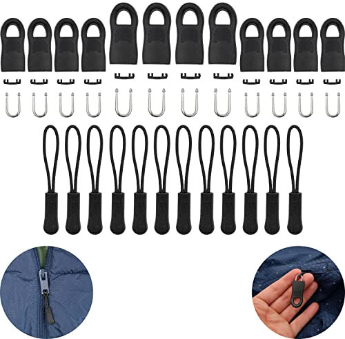 Tiralampo per riparazione, 24 set, 12 x linguette in nylon, 8 + 4 x tiralampo, tiralampo, cursore per valigia, zaino, borsa, linguette per cursore tiralampo