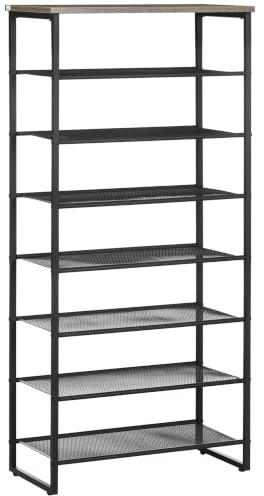 HOMCOM 8-Tier Shoe Rack with Mesh Shelves Free Standing 21-24 Pairs Grey | Shoe Storage Organizer, Shelf Stand, Entryway, Hallway, Closet