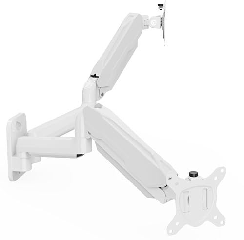 MOUNT PRO Dual Monitor Wall Mount for 13 to 32 Inch Computer Screens, Gas Spring Wall Monitor Arm for 2 Monitors, Each Holds Up to 17.6lbs, Adjustable Wall Monitor Mount with VESA 75x75/100x100, White