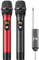 TONOR Microfono Senza Fili, UHF Sistema Microfonico Dinamico a Doppio Cordless in Metallo con Ricevitore Ricaricabile, Set di Microfoni Wireless per Canto Karaoke, DJ, 60m (TW630), Nero e Rosso