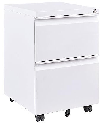 Panana Fully Assembled!Home Filing Furniture Under Desk 2Drawers Steel Lockable Mobile File Cabinet Bedside Table, Office Metal Storage Chest of Drawers(W39*D46*H71.5cm,White)