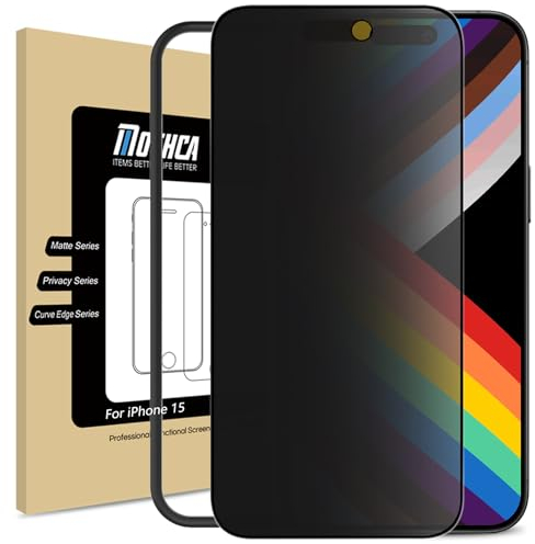 Mothca Protector de Pantalla Privacidad para iPhone 16/ iPhone 15 Mate, Dureza 9H Cristal Vidrio Templado Anti Espia, Instalación Fácil, Antireflejo y Antiespias