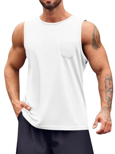 Runcati Tank Top Herren Ärmelloses Männer T-Shirt Sport Training Fitness Muskelshirt Bodybuilding Mode Tops Weiß Mittel