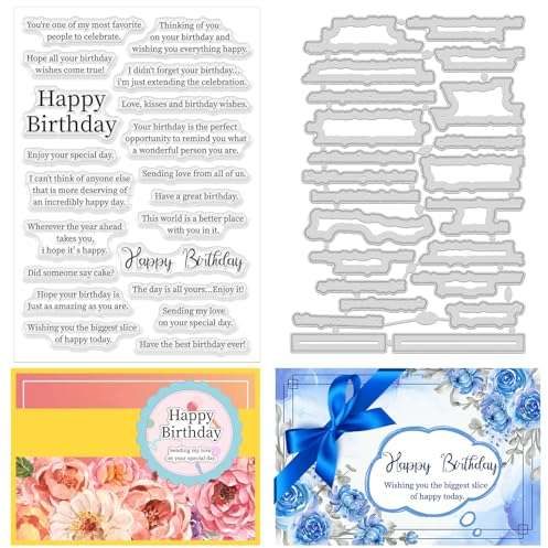 ORIGACH Geburtstagssprüche klare Stempel und Stanzformen Set für die Kartenherstellung Geburtstag Silikonstempel Stanzen für DIY Scrapbooking Album dekorative