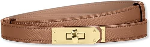 HEVIBK Ledergürtel Damen Gürtel Taillengürtel Damengürtel Leder Jeansgürtel Echtleder 19mm Breit schmaler Gürtel(Karamell/Gold)