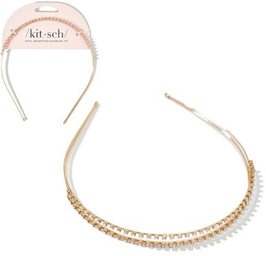 Kitsch Serre-tête en strass avec couronne dorée - Double bandeau en métal pour cheveux de mariée - Bandeaux pour femmes et filles - Bijoux - Accessoires - Bandeau de mariage