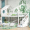 Becag Kinderbett Etagenbett 90x200 cm, Baumhaus Hochbett Hausbett mit Leiterschrank, Holzbett in Hausform, Bettgestell mit Rausfallschutz und Lattenrost, Treppe und Schubladen, ohne Matratze, Weiß