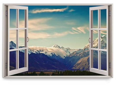 Paul Sinus Wandbild 120x80cm Fensterbild Neuseeland Berge Landschaft Schneegipfel