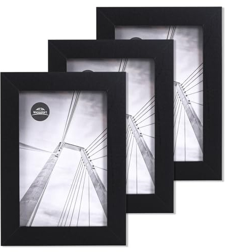 lincoolart bilderrahmen 10x15 cm schwarz Holz Fotorahmen,MDF Rahmen 4X6 inch and bruchsicheres Acrylglas,Wand-und Tisch bilderrahmen，3er Set