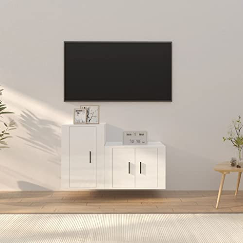 Générique Ensemble de Meubles TV 2 pcs Blanc Brillant Bois d'ingénierie,Meubles TV-3188392