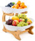 DODUOS Fruteros de Cocina Modernos Frutero 2 Pisos Blanco, Frutero de Cesta de Frutas de 2 Niveles con Pararse Bambú para Decoración de Cocina, Aperitivo, Verduras, Frutas