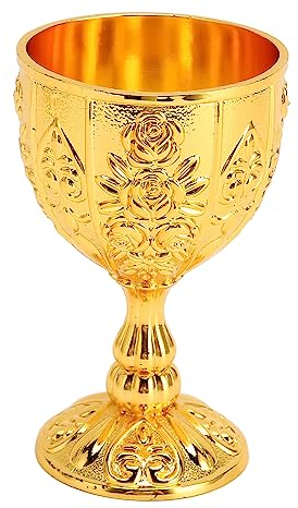 Riuulity Calice da Vino in Metallo Goffrato, Decorazione Europea retrò Vintage, Bicchiere da Vino in Acciaio, Grande, Metallico, Grande, Enorme, Ornamento Floreale. (Gold)