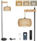Rayofly Dimmbare Stehlampe Wohnzimmer, Rattan Stehlampe mit Fernbedienung & Glühbirne, App-Steuerung, Boho Stehlampe mit Rattan Schirm, Holz Bogenlampe, Vintage Stehlampe für Schlafzimmer, Büro