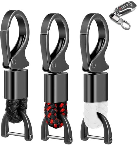 Lumeclat Lot de 3 Porte-clés Mousqueton D-Clip, avec 3 Tournevis, Porte-clés de voiture,Crochets en Métal en Alliage de Zinc avec Cordon en Cuir,Idéal pour la Décoration et le Port de Clés(3 Couleurs)