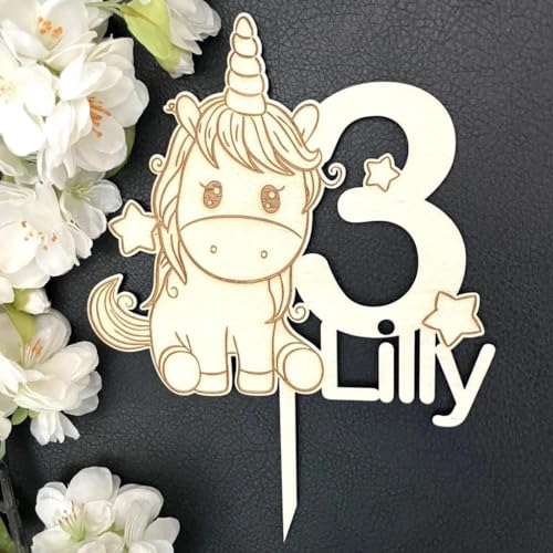 NoriKids Cake-Topper personalisiert & handgefertigt | Tortenstecker aus Holz | Tortendeko Geburtstag | Einhorn mit Namen & Alter | individuelle Geburtstagsdeko | personalisierte Geschenke