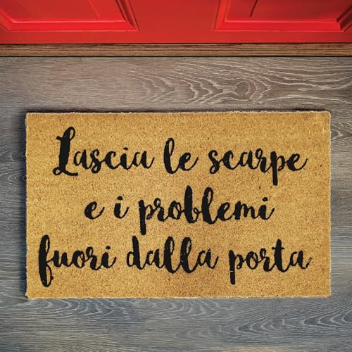Comart - Zerbino Gag in Cocco - 40x70 cm - Tappetino Simpatico con Scritte Divertenti - per Ingresso Esterno e Interno - Fondo Antiscivolo - Pulizia Facile - Arredo e Regali Casa - Lascia i Problemi
