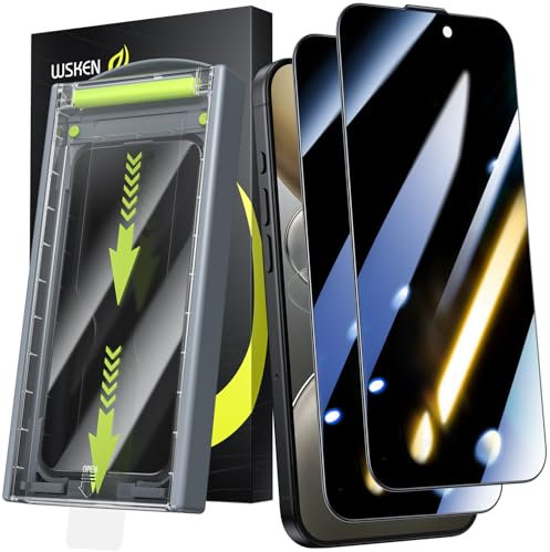 WSKEN for iPhone 16/iPhone 15 Privacy Screen Protector - [24°Anti Spy ][Auto Dust-Elimination] 3D Full Coverage Tempered Glass 9H Hardness Easy Installation,Bubble Free,Anti Fingerprint,2 Pack