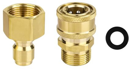 NQEUEPN 2pcs M22-15mm to 1/4in Pressure Washer Adapter Set, Brass Power Washer Adapter Pressure Washer Fast Connect & Quick Disconnect Kit for Power Washer Hose Pump 5000 PSI