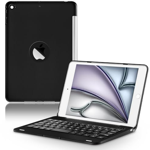 ONHI Custodia ultra sottile con tastiera wireless per iPad Mini 4/Mini 5, guscio in lega di plastica resistente, custodia a libro intelligente con funzione auto sleep/wake, esperienza di digitazione