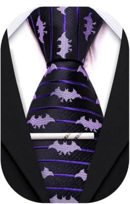 Barry.Wang Cravate fantaisie amusante en soie pour homme et pince à cravate pour fête de mariage, affaires, formelle, Batman Noir Violet, taille unique