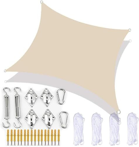 Voile d'ombrage rectangulaire imperméable pour jardin avec kit de fixation robuste anti-UV pour terrasse 15
