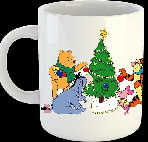 Winnie The Pooh Christmas Mug- Pink Text - 300ml - Dishwasher and Microwave Safe (Ceramic)