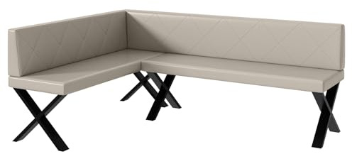 MEBLINI Eckbank für Esszimmer - Küchenbank - Essecke - Sitzecke Küche - ERIC - X-Beine 142x196x87cm Links - Beige Kunstleder