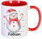Unikatolo Weihnachtstasse mit Name personalisiert, lustig witziges Wichtelgeschenk Winter-Tasse Kinder Erwachsene rot weiß Glühwein-Becher Nikolaus Wichteln kleine Geschenkidee niedlich (Schneemann)