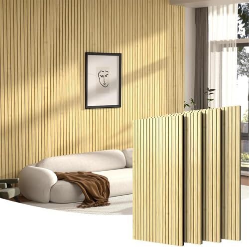 Paquete de 4 paneles de madera acústica para pared (120 x 60 cm) – elegantes paneles de láminas insonorizados con acabado de madera para reducir el ruido y decorar paredes interiores y techos
