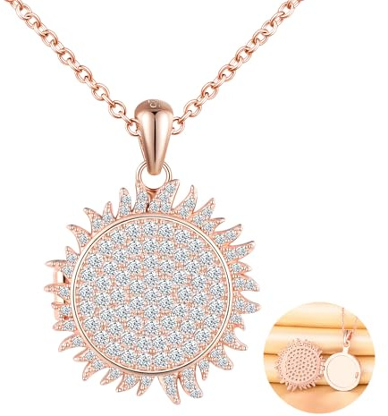 MICSAVI Collana Foto Personalizzata in Argento 925 Medaglione Solare per Donna, Ciondolo a forma di Sole Portafoto con Zirconi, Regalo Gioielli per Fidanzata Madre Figlia