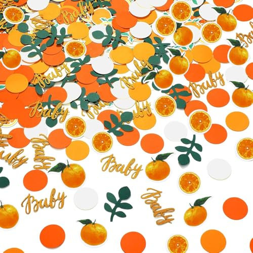 ParPix 100 Stück Konfetti Babyparty Deko Junge Mädchen, Groß Streudeko Baby Party Dekoration, Orange Baby Shower Deko Confetti,Deko Babyparty Neutral Konfetti, Babyparty Tischdeko,Babyshower Streudeko