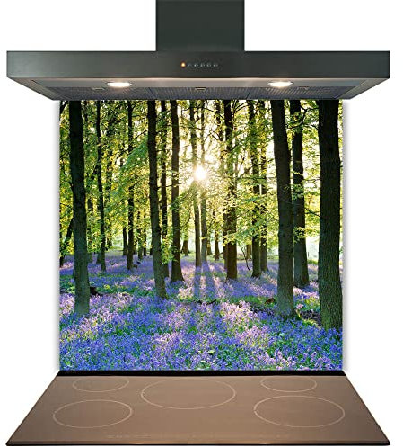 Kitchen Glass Splashback Heat Resistant Toughened Glass - Bluebell Sunset Design - 60cm (w) x 50cm (h)