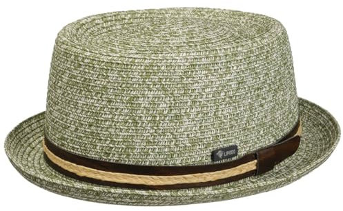 Lipodo Chapeau en Paille Carignano Pork Pie Homme - Made in Italy de Soleil avec Bandeau Cuir, Ruban Gros Grain Été Printemps-été - M (56-57 cm) Vert