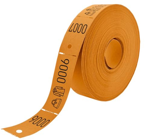 CombiCraft Garderobenummern auf Rolle Orange mit Tasche-/Jacke Symbol - 500 Abrisse pro Rolle - Mit praktischem Aufhängeloch - Ideal für eine organisierte Garderobe bei Veranstaltungen