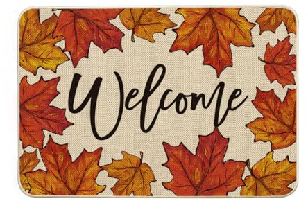 Artoid Mode Ahornblätter Welcome Willkommen Herbst Fußmatte，Hause Dekoration Küche Teppich Bodenmatte Für Innen Außen Dekor 40x60 cm