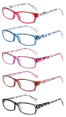 Kerecsen Reading Glasses 5 Pairs Fashion Ladies Readers Spring Hinge with Pattern Print Eyeglasses for Women(5 Mix Color-1 1.25)