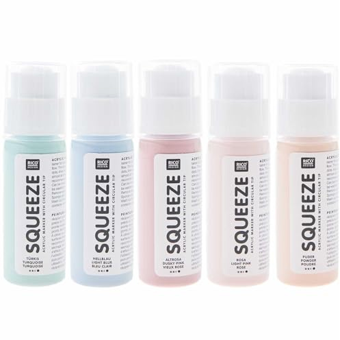 Squeeze Marker, 5x60ml Pastell Set (Puder / Hellrosa / Altrosa / Hellblau / Türkis)