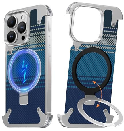 NIFBANG Case for iPhone 16 Pro Max with Magsafe Kickstand Magnetic,Frameless Kevlar Aramid Fiber Anti-Scratch Shockproof Protective Phone Cases,for iPhone 16 Pro Max Bezel Less Cover(Natural Titanium)