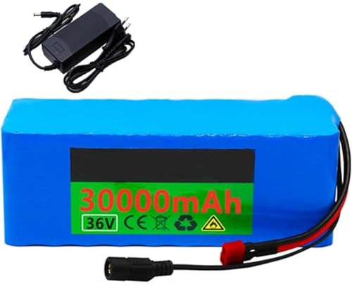 Batteria Per Bicicletta Elettrica 36V 30Ah Batteria Al Litio Per Bici Elettrica 10S3P,Batteria Al Litio Batteria Per Scooter 36V,Per Motori Da 250 W A 1000 W,Con Caricabatterie(XT60)