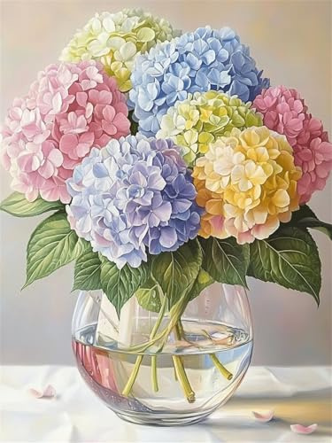 5D Diamond Painting Fleur 10x15 cm Peinture Diamant Adulte Hortensia Broderie Diamant Kit Complet Round Full Drill Diamond Painting DIY Activité Manuelle Art pour Decoration Maison Cadeau Femme G-136