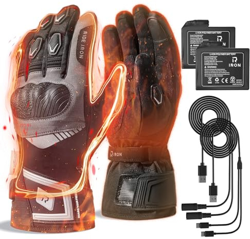 RIDEIRON Guanti Moto Riscaldati, Certificati CE, Touchscreen, Impermeabili | Riscaldamento fino alle punte, 3 livelli e modalità intelligente, batteria ricaricabile, per moto e inverno, modello: MG7501H